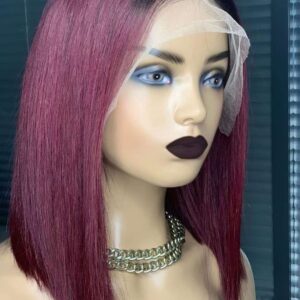 Bob perruque lace front en cheveux bordeaux