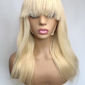 Perruque naturelle avec frange S bonnet cheveux blonds