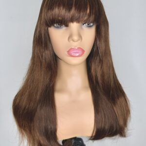 Perruque grande densité sans colle en cheveux naturels marron