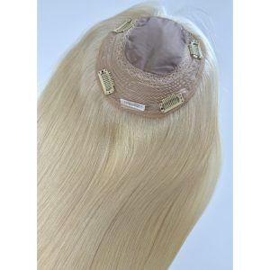 ABRIL-Silk base hair topper en cheveux humains blonds de haute qualité