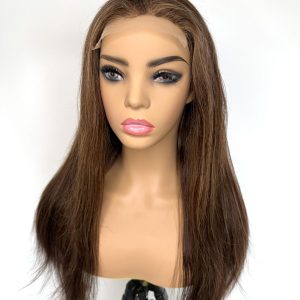 Alina-Perruque naturelle en cheveux humains marrons